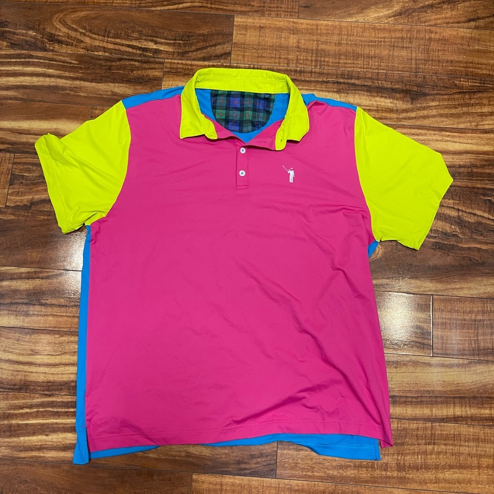 William Murray Golf Pink and Blue Performance Polo